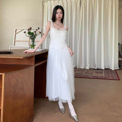 【ワンピース】チュールキャミワンピース 夏新作 軽やか ふんわりボリューム ロング丈 ノースリーブ 無地 レディース【JZシリーズ】