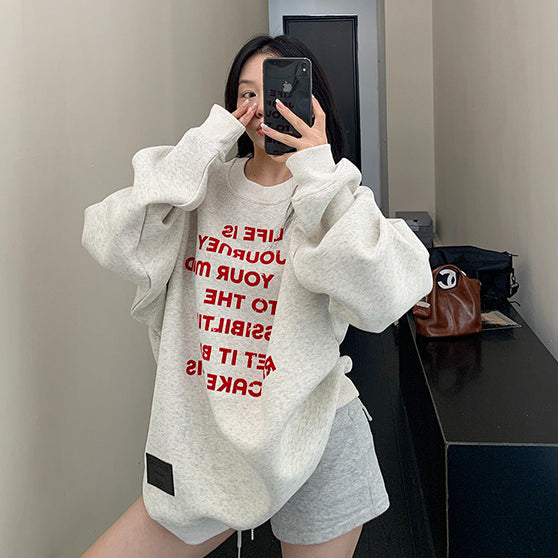 【トップス】アメカジ風 ゆったりシルエット フロッキープリント クルーネックスウェット パーカー【FCシリーズ】