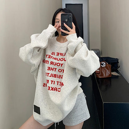 【トップス】アメカジ風 ゆったりシルエット フロッキープリント クルーネックスウェット パーカー【FCシリーズ】