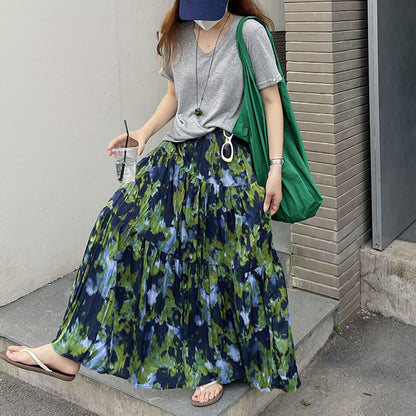 【ボトムス】夏新作 フレンチエレガンス 高腰スリム効果 レトロ花柄デザインスカート【SHシリーズ】