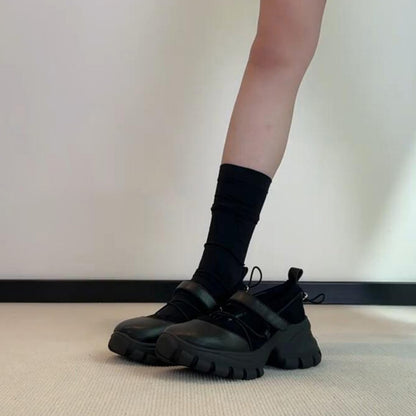 【シューズ】マジックテープ ヴィンテージ 厚底 バレエ風 シンプルシューズ 新作 インソールヒール スポーツ マリージェーンシューズ パンプス お靴