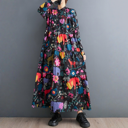 【ワンピース】花柄 春 秋 冬 ロング丈 長袖 ワンピース 【SHシリーズ】