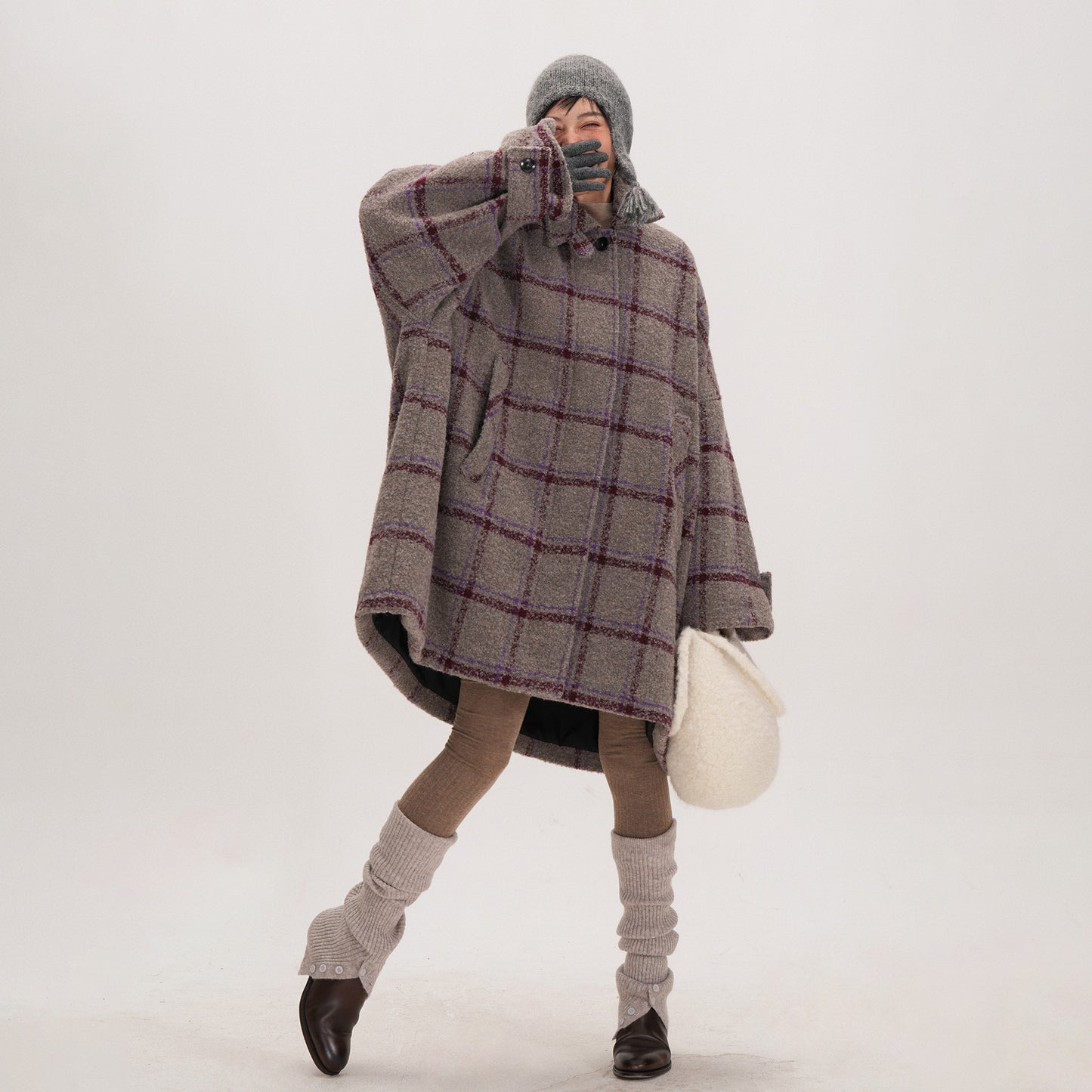 【アウター】レトロムード漂うチェック柄ケープコート♡ ゆったりシルエットで冬も暖かく上品に【JZシリーズ】【25~30日内発送】