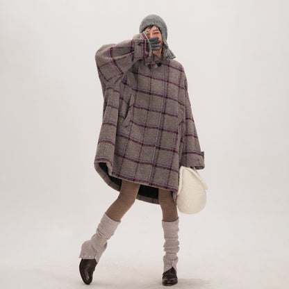 【アウター】レトロムード漂うチェック柄ケープコート♡ ゆったりシルエットで冬も暖かく上品に【JZシリーズ】【25~30日内発送】