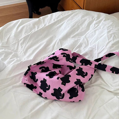 【バッグ】キャンバストートバッグ ピンクキャット ショルダー ハンド 斜め掛け