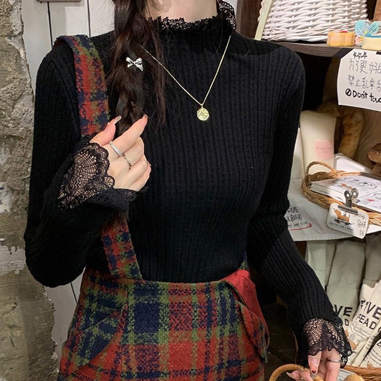 【トップス】超万能！フレンチロマン レースフリル付き ニットインナー コーデ【JZシリーズ】