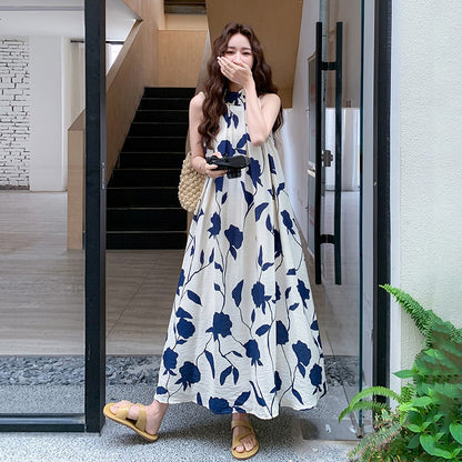 【ワンピース】リゾート風 夏 フレンチエレガンス ゆったりシルエット 足首丈 ノースリーブ花柄ワンピース【SHシリーズ】