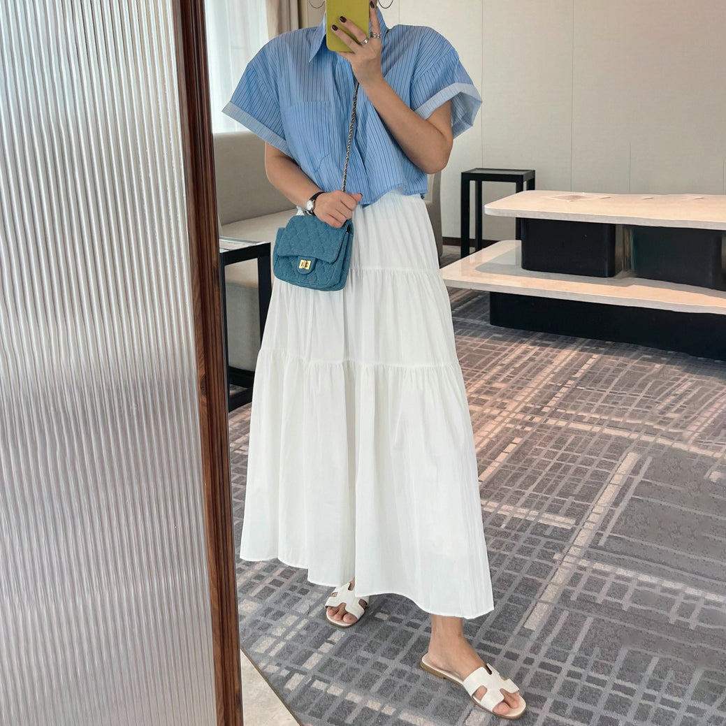 【トップス】ロールアップスリーブ半袖シャツ 夏 ゆったり ファッション カジュアル スリム見え ショート丈 フレンチシャツ【JZシリーズ】