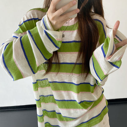 【トップス】Ｔシャツ カットソー レディース ボーダー柄 ワッペンデザイン クルーネック 長袖 ゆったり カジュアル【FCシリーズ】