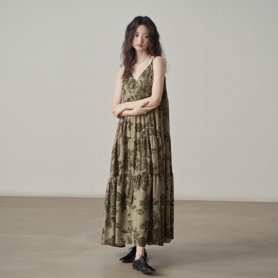 【ワンピース】フレンチスタイル 海辺の雰囲気 夏 フラワープリント ノースリーブワンピース【SHシリーズ】