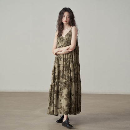 【ワンピース】フレンチスタイル 海辺の雰囲気 夏 フラワープリント ノースリーブワンピース【SHシリーズ】