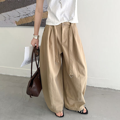 【ボトムス】タック入り ハイウエスト ワイドスラックス レディース 春新作 薄手 ゆったり 体型カバー カジュアル【JZシリーズ】