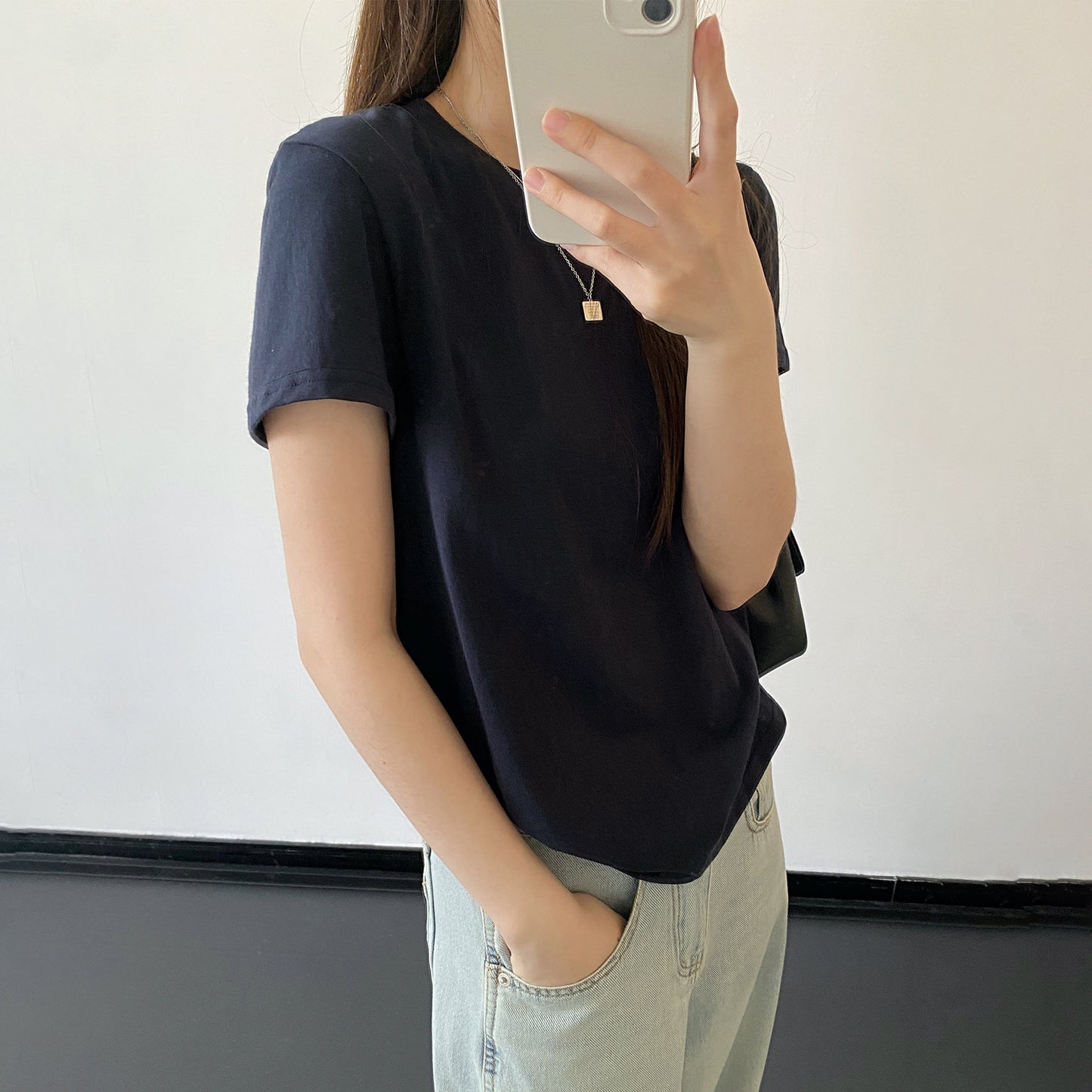 【トップス】ホワイト 半袖Tシャツ ゆったりシルエット ナチュラル シンプル カジュアル トップス【FCシリーズ】