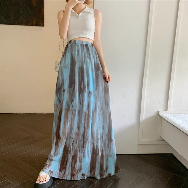 【ボトムス】美シルエット映え ハイウエスト花柄ロングスカート Aライン＆体型カバー【SHシリーズ】