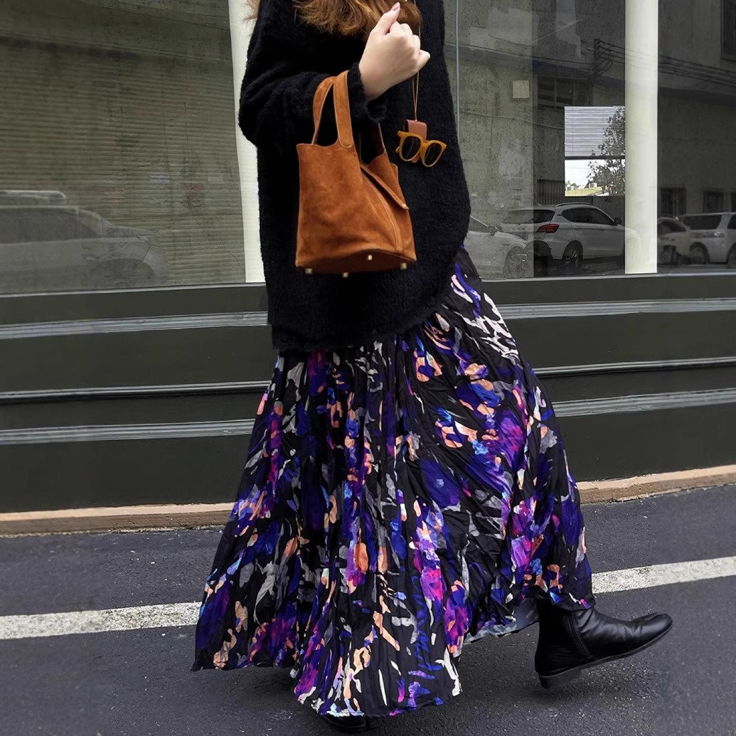 【24AW】【ボトムス】大振裾 フリルギャザー  花柄 スカート