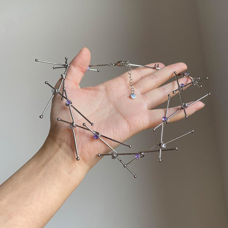 【🎁 B2G1｜先行スタート！】【グッズ】パンク風 アシンメトリー幾何ラインネックレス｜チョーカー｜個性派ヨーロッパ風アクセ