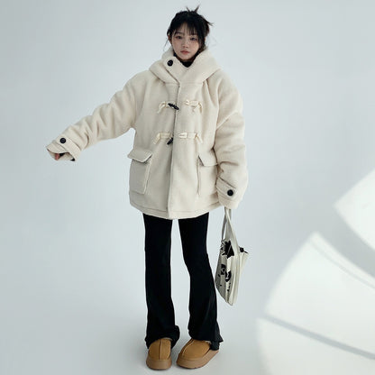 【アウター】春 秋 冬 レトロ ボア素材 厚手 あったか フード付き中綿ジャケット 【FCシリーズ】