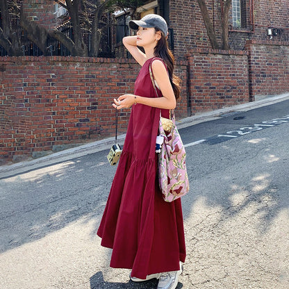 【ワンピース】夏新作 ゆったりシルエット 高級感 体型カバー抜群 ノースリーブワンピース