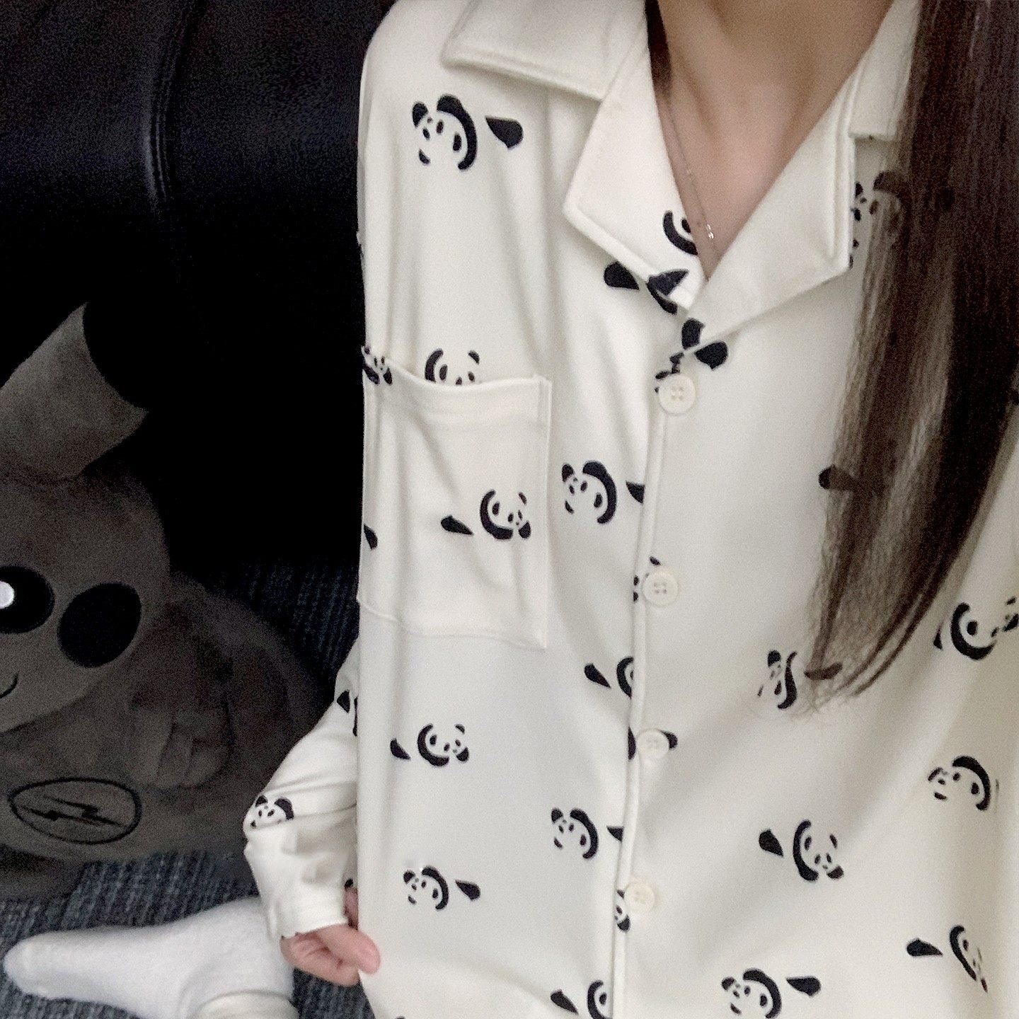 【インナー】パンダ柄 デロン 保温 ルームウェア ペア対応 男女兼用  カートゥーン 秋冬新作