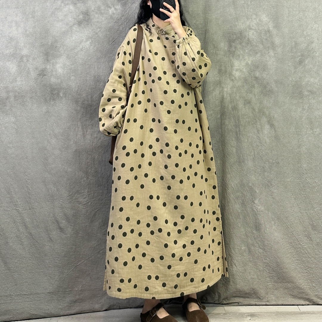 【ワンピース】レトロスタイル リネン ゆったり ベルト 長袖 ワンピース 【JZシリーズ】