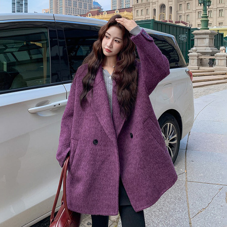 【アウター】💜上品ブルーベリーパープル✨ウールコート レディース 秋冬 韓国風【JZシリーズ】