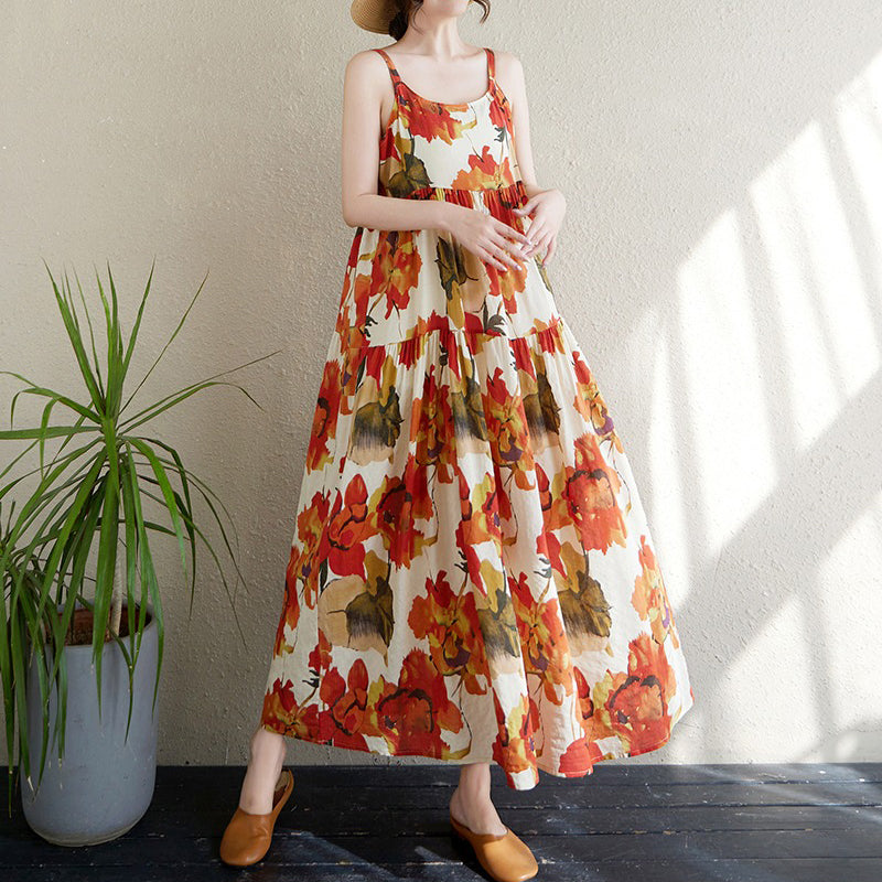 全6柄展開【ワンピース】 花柄 切り替え キャミワンピ 涼感薄手 ふんわりティアードデザイン ノースリーブワンピース【SHシリーズ】