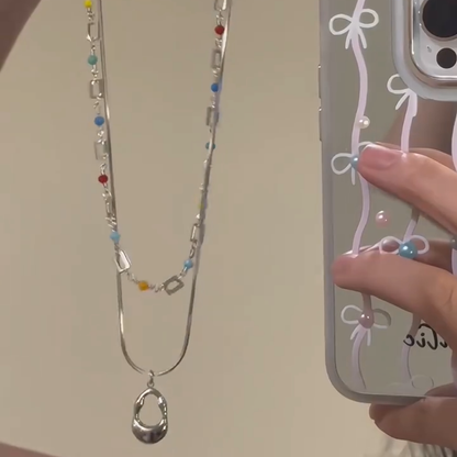 【グッズ】🌈「カラフルドーパミン」新作 レディース ダブルレイヤーネックレス 春夏 鎖骨チェーン 上品見え おしゃれアクセサリー