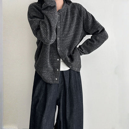 【アウター】春 秋 冬 起毛 ストライプ柄 カーディガン ジャケット【SNシリーズ】