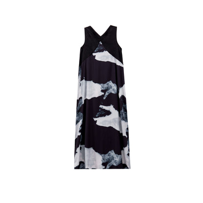 【ワンピース】夏新作 レトロ水墨風プリント リラックス感Vネック ノースリーブワンピース【SHシリーズ】