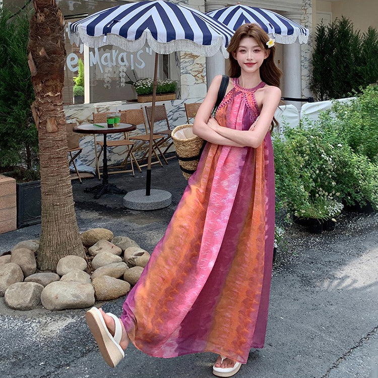 【ワンピース】夏新作 タイダイ柄 ノースリーブワンピース リゾート感満載 旅行コーデにぴったり【SHシリーズ】