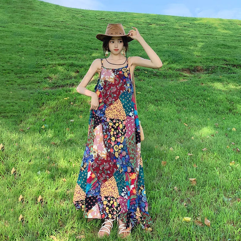 【ワンピース】夏新作 エスニック ボヘミアン風 リゾートノースリーブワンピース【SHシリーズ】