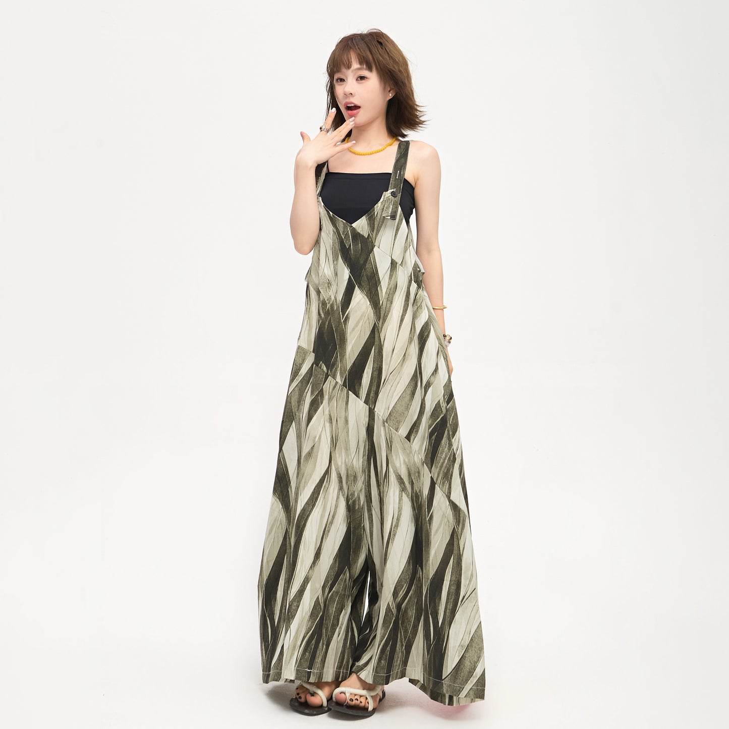 【ボトムス】ゆったりカジュアル オーバーサイズ 夏新作 Vネックストライプオールインワン【SHシリーズ】