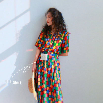 【ボトムス】レトロ シフォン ミモレ丈 スカート 韓国風 着回し シンプル ハイウエスト 体型カバー【SHシリーズ】