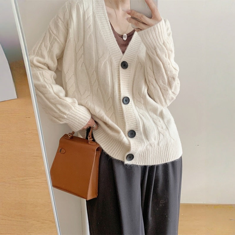 【アウター】春 秋 冬 Vネック ケーブル編み ニットセーター カーディガン 【JZシリーズ】