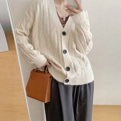 【アウター】春 秋 冬 Vネック ケーブル編み ニットセーター カーディガン 【JZシリーズ】