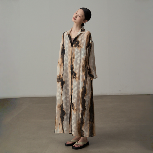 【ワンピース】春 秋 フレンチ風 バーンアウト加工 長袖 ワンピース 【SHシリーズ】