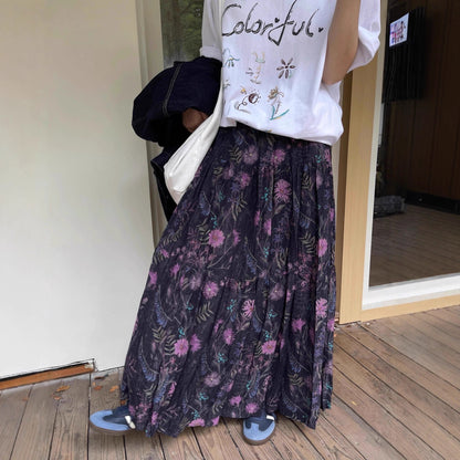 【ボトムス】韓国 トレンド ハイウエスト Aラインスカート 花柄 ミディ丈 レディース カジュアル おしゃれ映え【SHシリーズ】