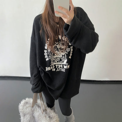 【トップス】子犬パイルプリント 裏起毛 クルーネック ゆったりスウェット 春秋冬 パーカー【FCシリーズ】