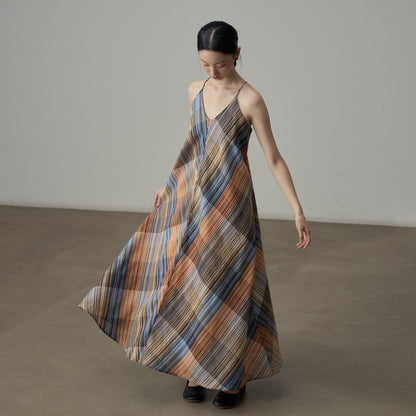 【ワンピース】フレンチヴィンテージ風 ロマンチック カラーヤーンチェック柄 ノースリーブ オフショルダーワンピース【SHシリーズ】