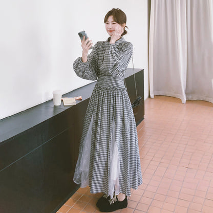 【ワンピース】フレンチ ヴィンテージ  ワンピース｜長袖 ウエストマーク 着痩せ 大幅フレア ロング丈 映えドレス【SHシリーズ】