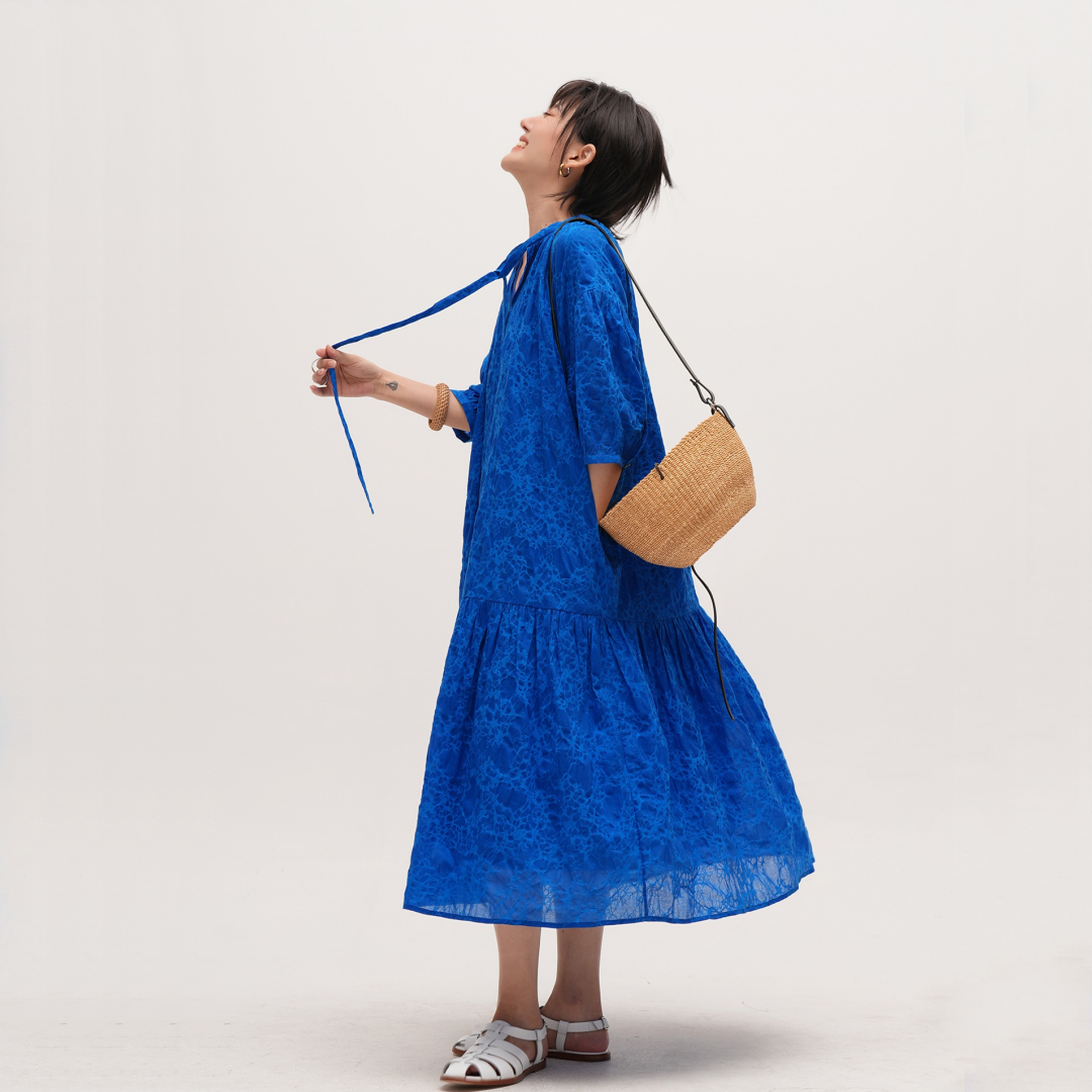 【ワンピース】【15~20日内発送】夏 クラインブルー 美肌見え	夏向け  薄手 半袖 ワンピース 【SHシリーズ】