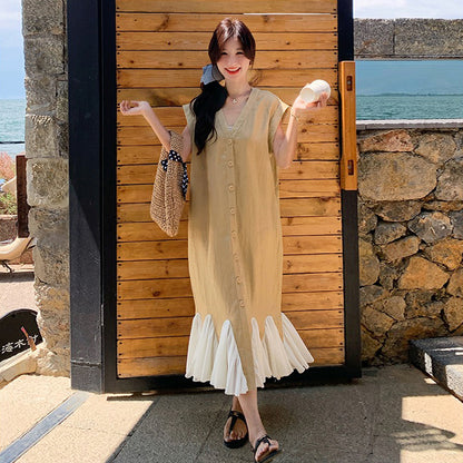 【ワンピース】大人可愛いコットンリネンマーメイド ノースリーブワンピース ゆったり高見えシルエット【JZシリーズ】
