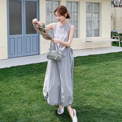 【ワンピース】グレーノースリーブワンピース 雰囲気たっぷりの抜け感シルエットで美しく見せる一枚【JZシリーズ】