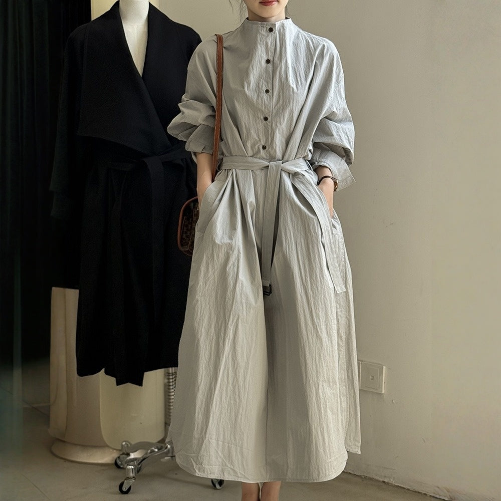 【ワンピース】春 秋 冬 レトロ フレンチ風 ベルト付き ロング丈 長袖 ワンピース 【JZシリーズ】