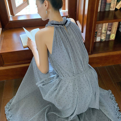 【ワンピース】夏 フリルレース ホルターネック ロング ノースリーブ ワンピース 【JZシリーズ】