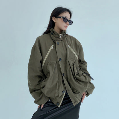 【アウター】アメリカンヴィンテージ風 小众デザイン 機能性ショート立ち襟ジャケット【FCシリーズ】