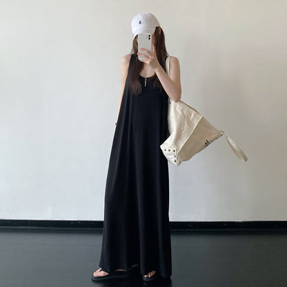 【ワンピース】コットン キャミワンピース 大フレア ゆったりシルエット リラックス ノースリーブ ロングドレス【FCシリーズ】