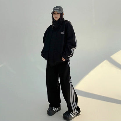 【単品注文】【セットアップ】冬 裏起毛 スタンドネック スウェットジャケット＋ストレートパンツ 上下セット レディース【FCシリーズ】