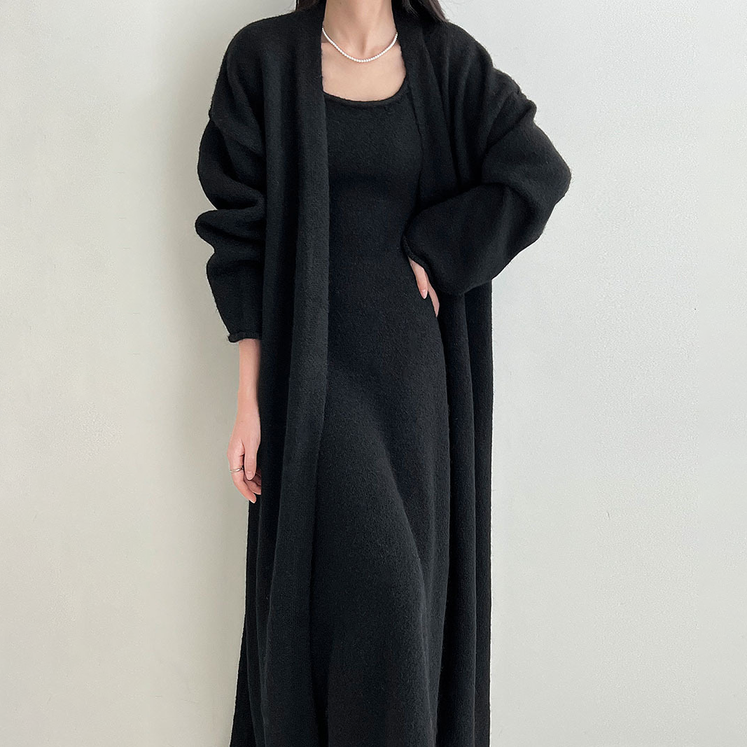 【セットアップ】ふんわりウールワンピース＋ニットカーディガン レディース 秋冬新作 厚手ロング丈セットアップ【JZシリーズ】