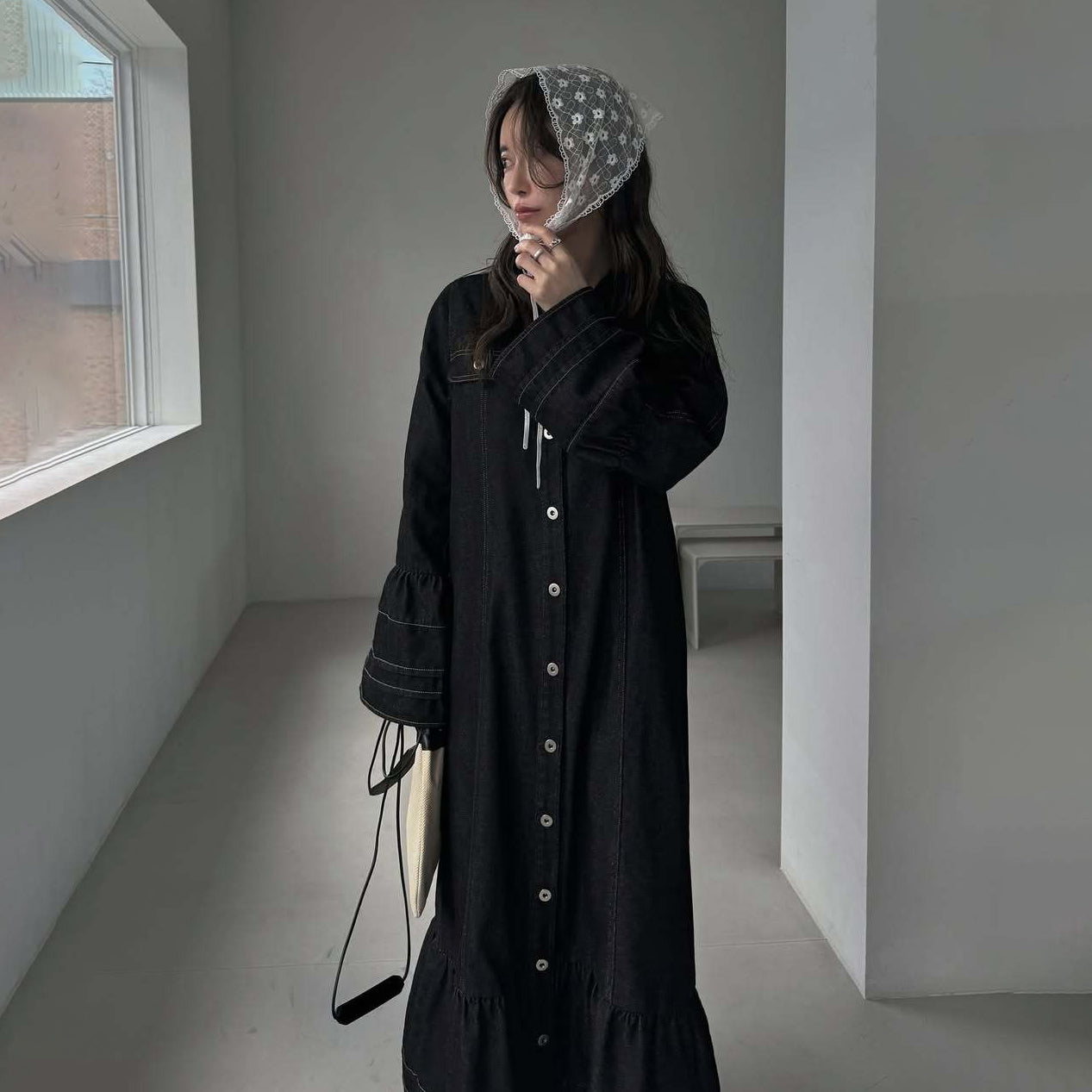 【ワンピース】日系 春夏 アメリカンレトロ オールドマネー風 デザインデニムワンピース レディース ゆったり カジュアル 長袖ワンピース【JZシリーズ】